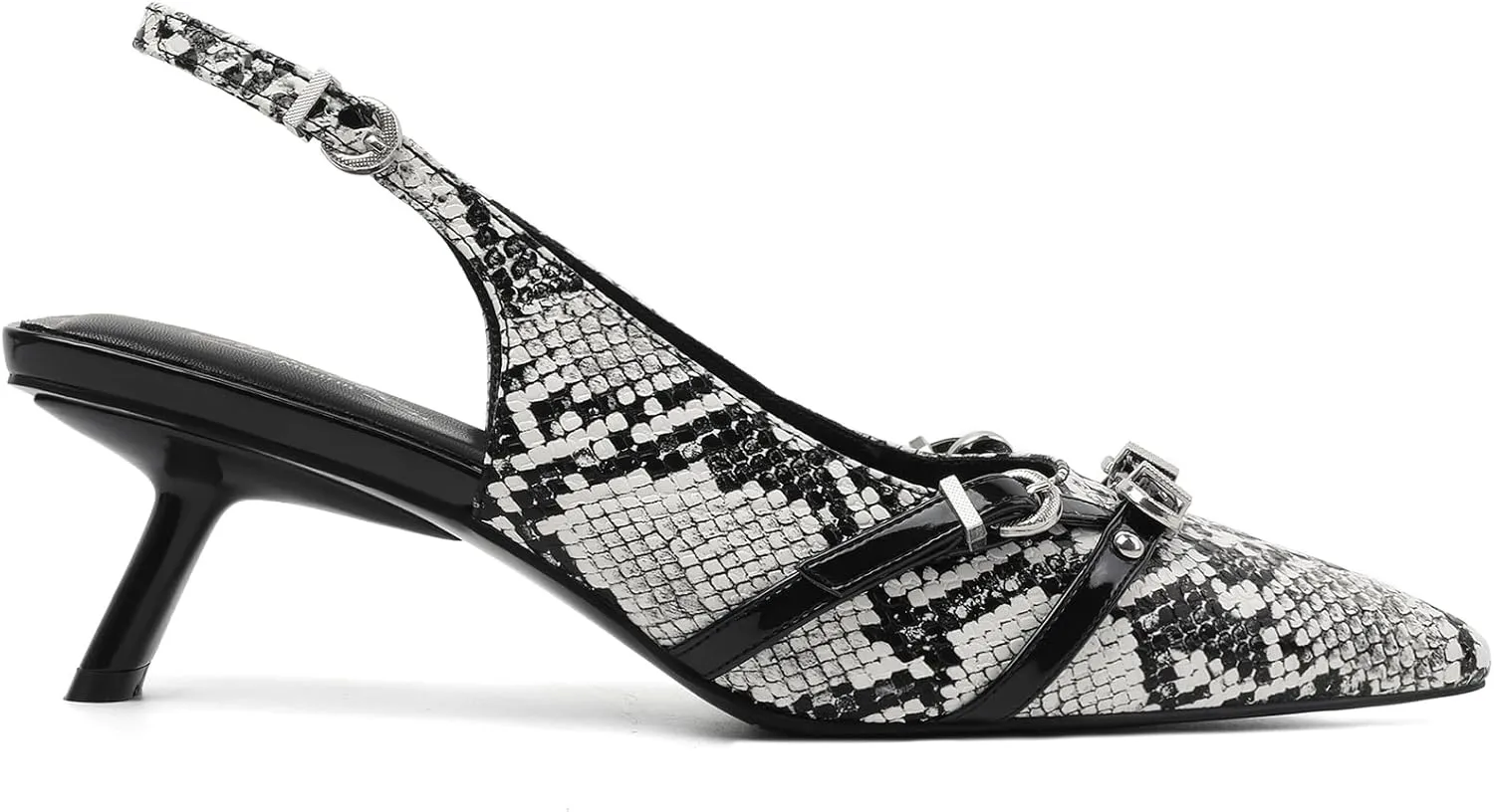 Mostrin Kitten Heels for Women Pointed Toe Pumps Patent Leather Low Heel Slingback Heels with Buckle Dress Shoes for Dating Party Working