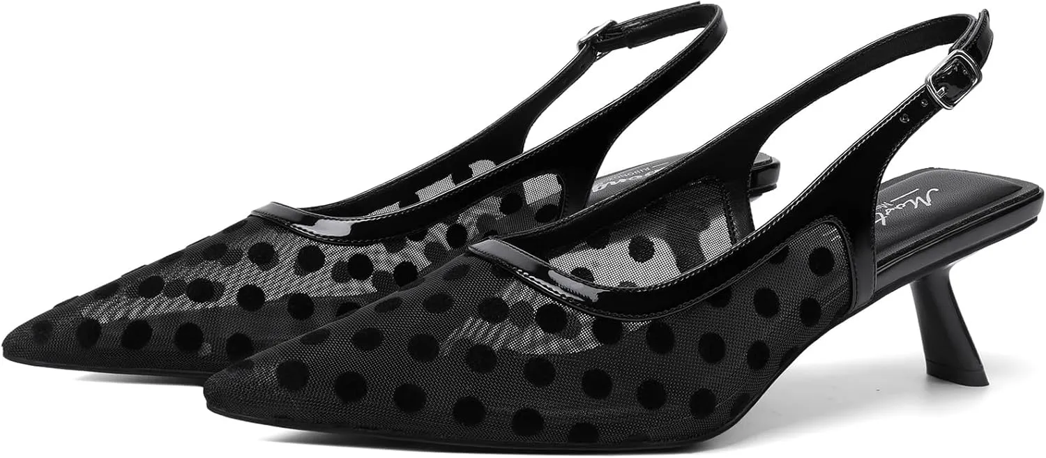Mostrin Kitten Heels for Women Pointed Toe Pumps Patent Leather Low Heel Slingback Heels with Buckle Dress Shoes for Dating Party Working