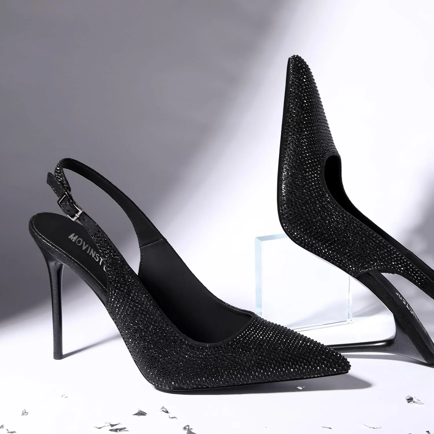MOVINSTEPS Slingback Heels for Women Pumps Pointed Closed Toe Buckle Sexy Stiletto High Heels Prom Office Work Wedding Fashion Elegant Dressy Shoes 4 Inch
