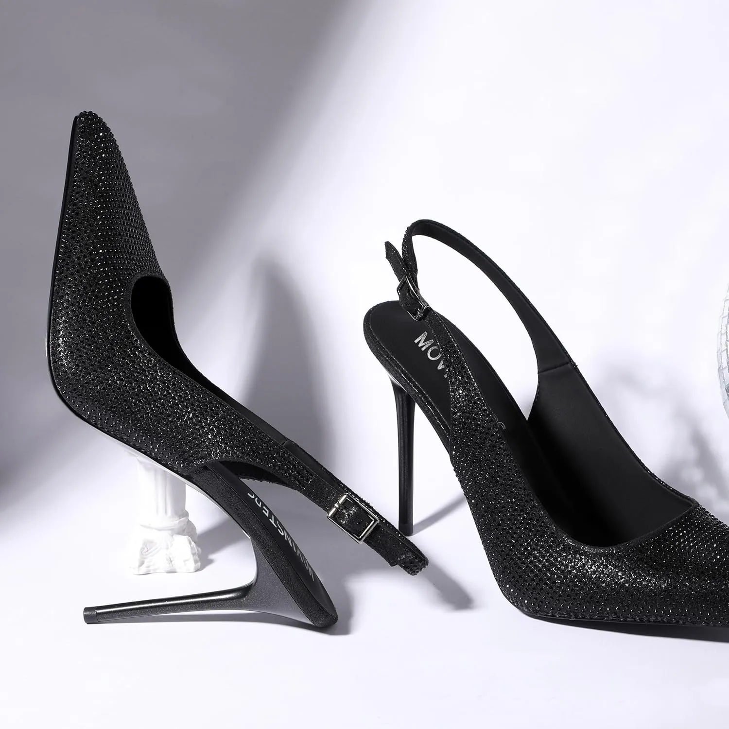MOVINSTEPS Slingback Heels for Women Pumps Pointed Closed Toe Buckle Sexy Stiletto High Heels Prom Office Work Wedding Fashion Elegant Dressy Shoes 4 Inch