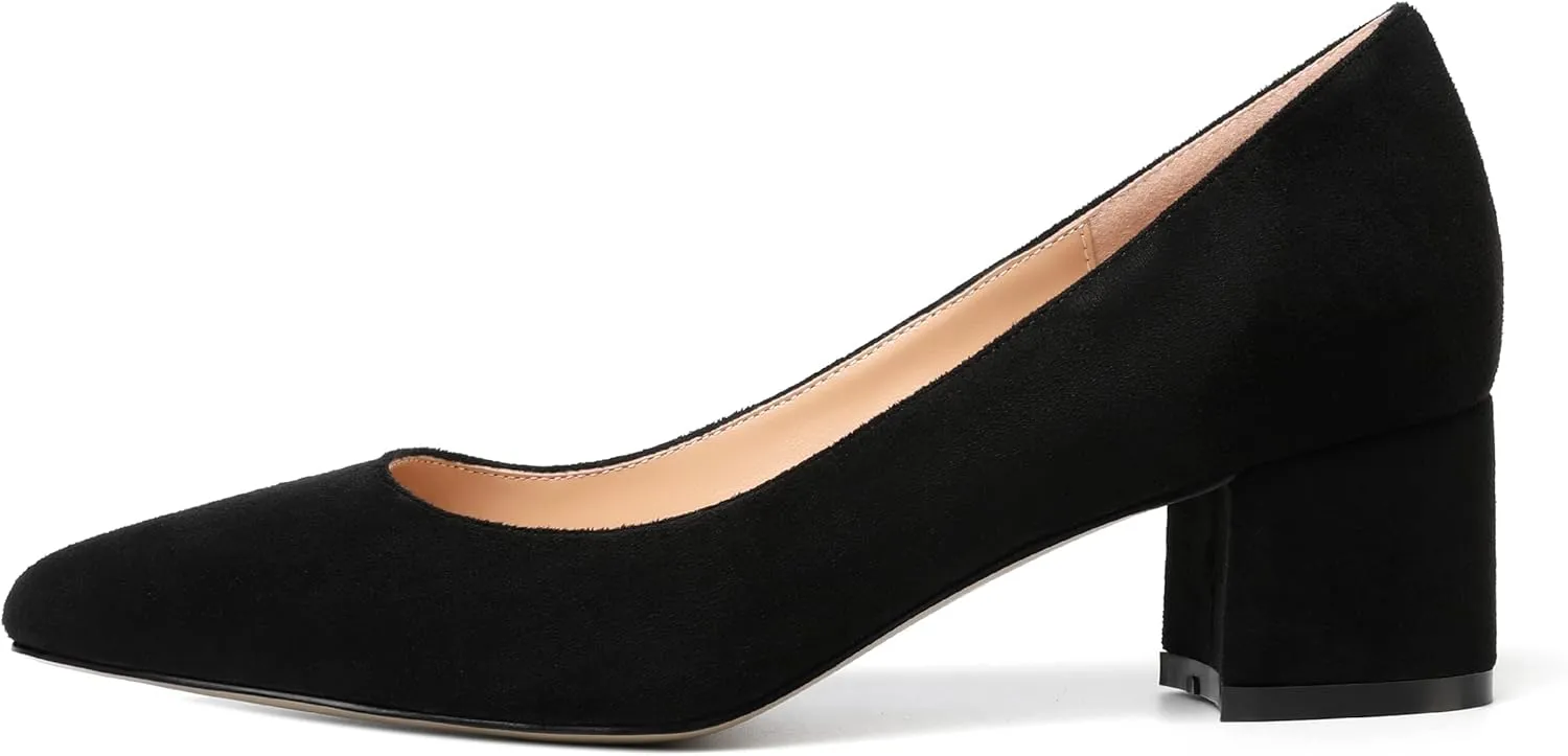 MOVINSTEPS Womens Round Toe Party Dress Slip On Chunky Low Heel Pumps Shoes 2 Inch
