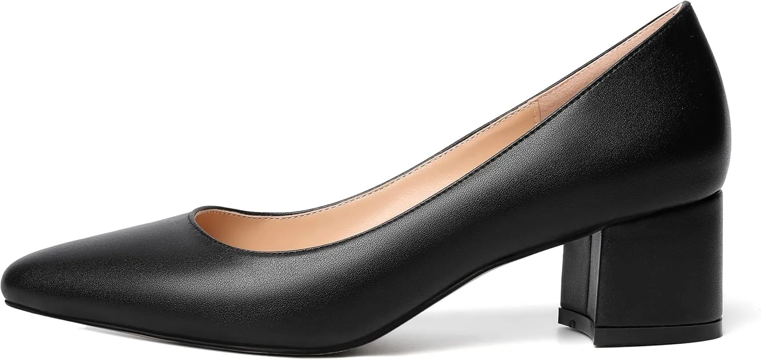 MOVINSTEPS Womens Round Toe Party Dress Slip On Chunky Low Heel Pumps Shoes 2 Inch