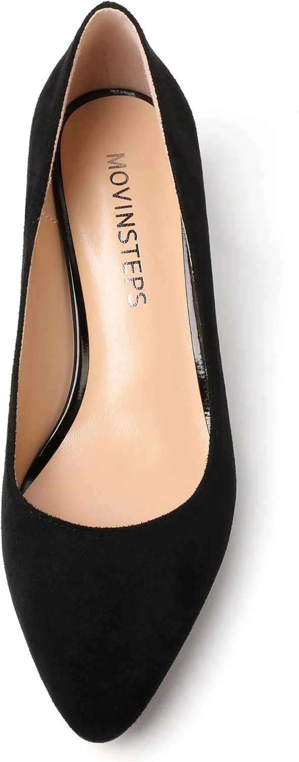 MOVINSTEPS Womens Round Toe Party Dress Slip On Chunky Low Heel Pumps Shoes 2 Inch