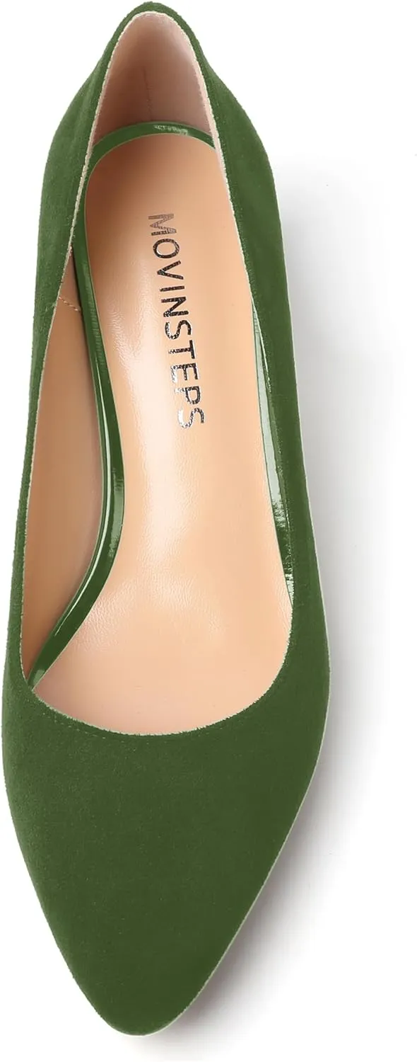 MOVINSTEPS Womens Round Toe Party Dress Slip On Chunky Low Heel Pumps Shoes 2 Inch