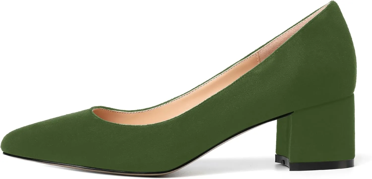 MOVINSTEPS Womens Round Toe Party Dress Slip On Chunky Low Heel Pumps Shoes 2 Inch