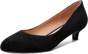 MOVINSTEPS Womens Slip On Solid Round Toe Suede Dating Cute Kitten Low Heel Pumps Shoes 1.5 Inch