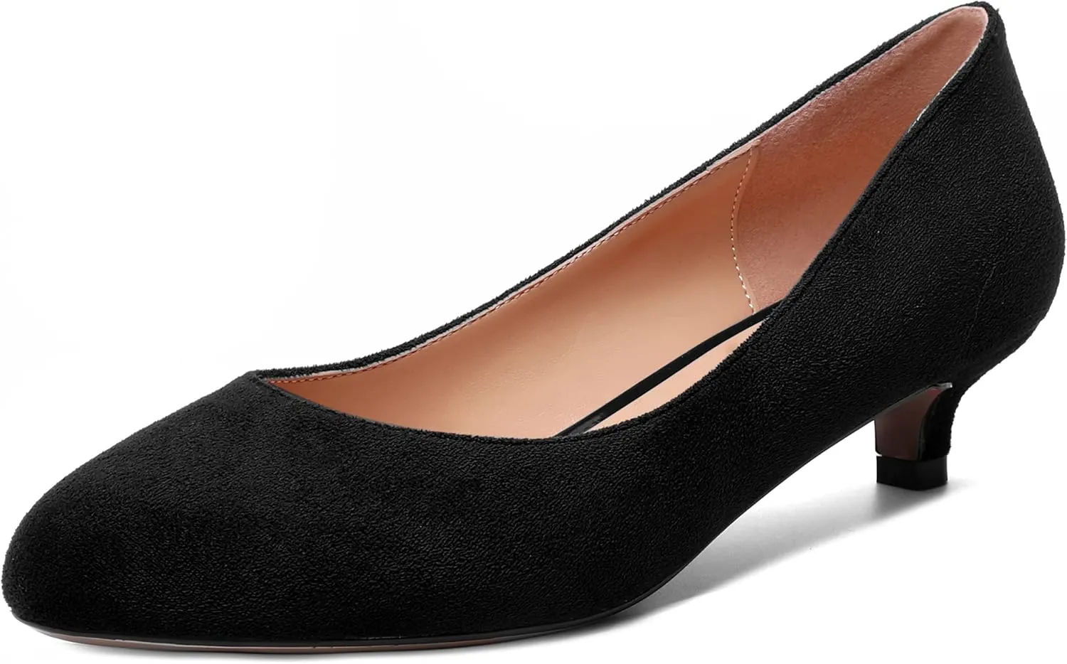MOVINSTEPS Womens Slip On Solid Round Toe Suede Dating Cute Kitten Low Heel Pumps Shoes 1.5 Inch