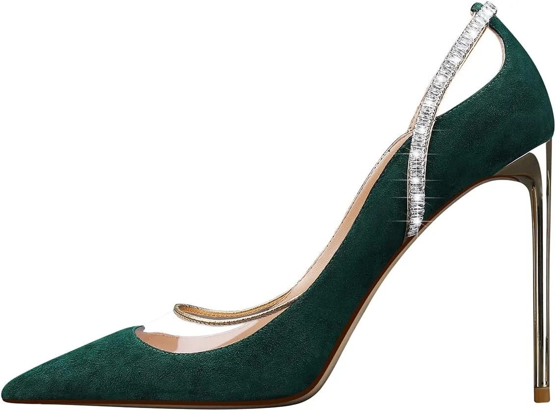 MSONLYDN Heels Dressy Casual Women Suede Pumps Women Stiletto High Heels Leather Pointed Toe for Prom 4 inch