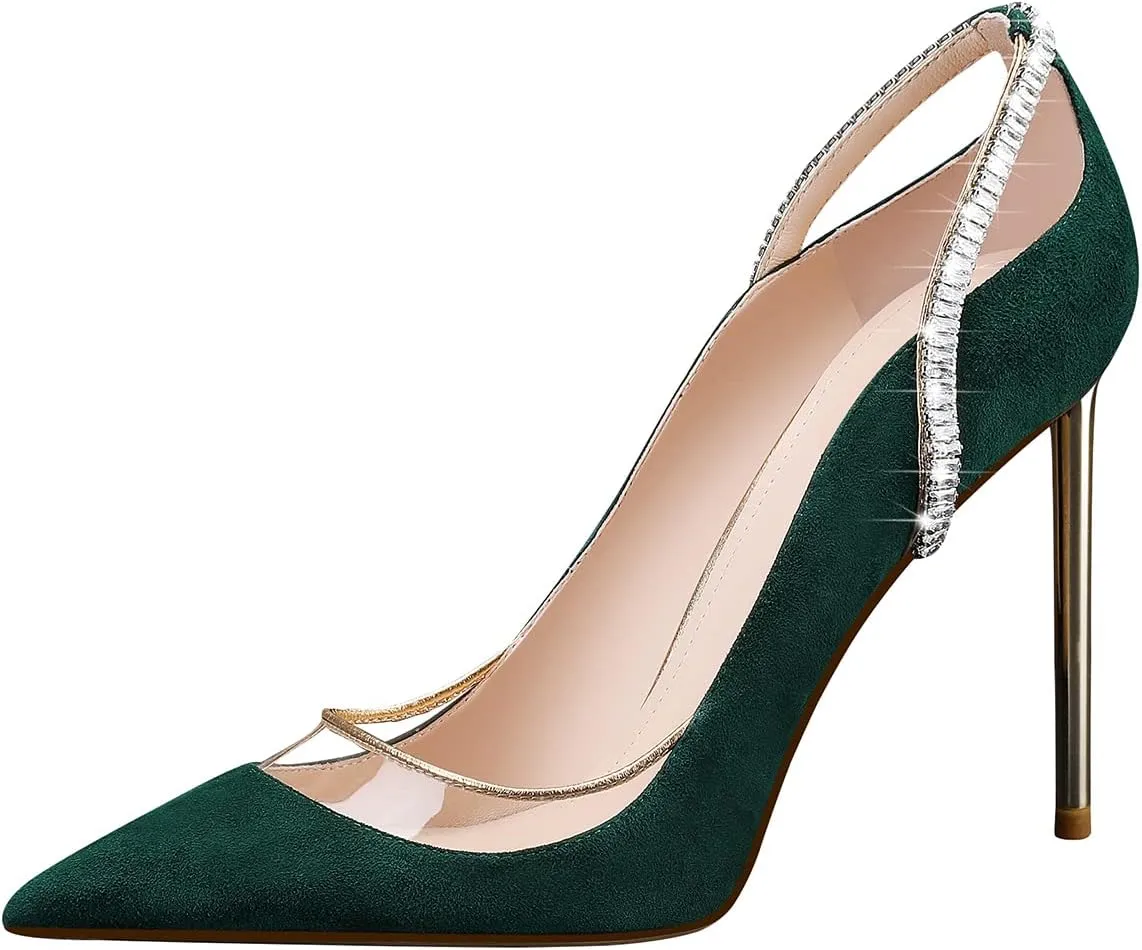 MSONLYDN Heels Dressy Casual Women Suede Pumps Women Stiletto High Heels Leather Pointed Toe for Prom 4 inch