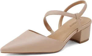 MUCCCUTE Heels for Women Closed Toe Pumps - Black White Nude Elegant Slingback Pointed Toe Chunky Heels Block Low Heel Dress Dressy Shoes for Party Wedding Business Office