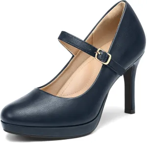mysoft Women's Pumps Closed Toe Mary Jane Pumps Round Toe Platform High Heel Dress Shoes