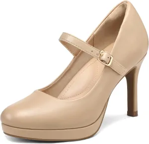 mysoft Women's Pumps Closed Toe Mary Jane Pumps Round Toe Platform High Heel Dress Shoes