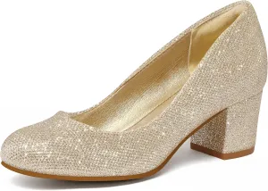 mysoft Women's Pumps Low Chunky Block Heel Round Toe Comfortable Dress Shoes