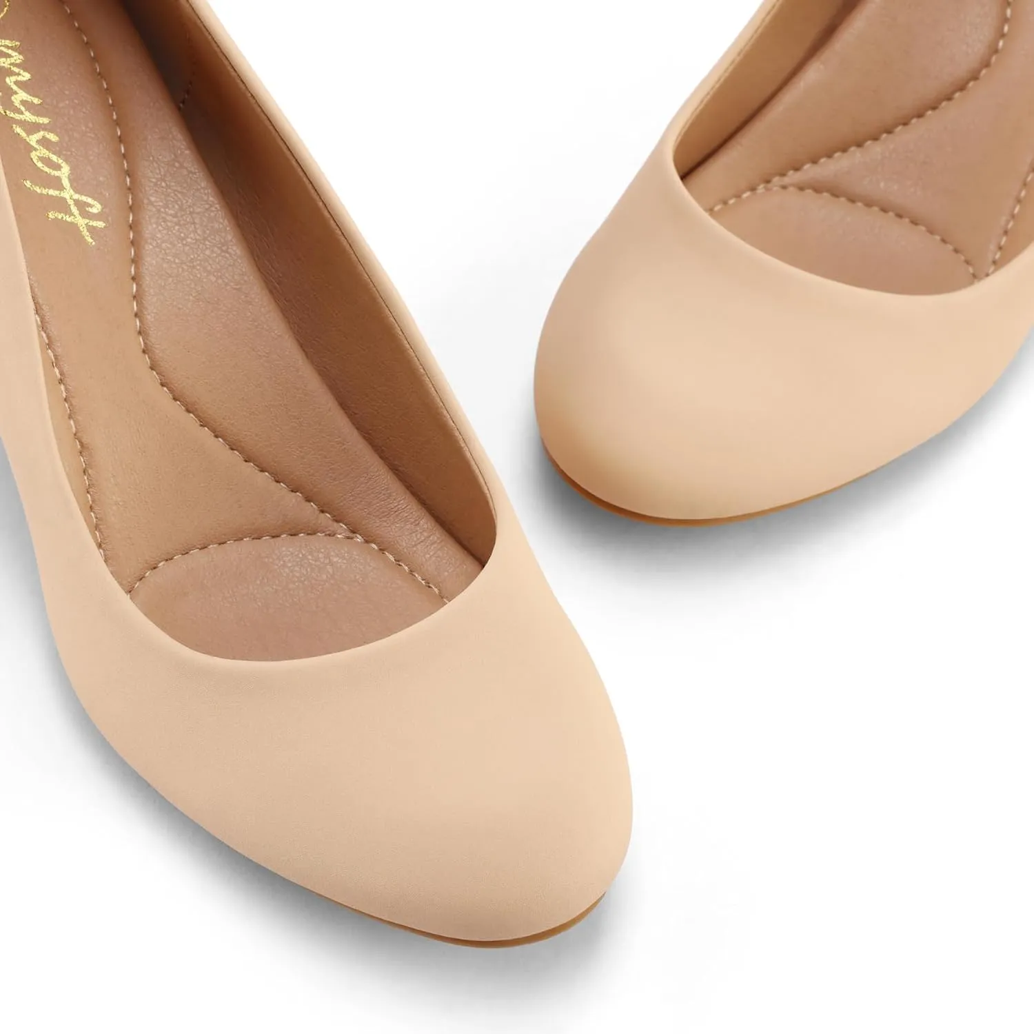mysoft Women's Pumps Low Chunky Block Heel Round Toe Comfortable Dress Shoes