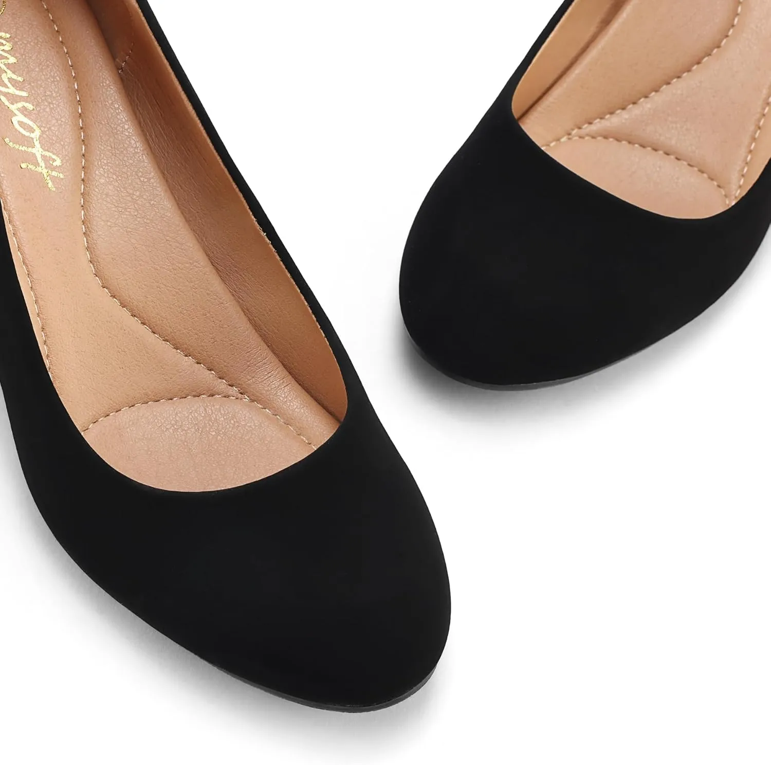 mysoft Women's Pumps Low Chunky Block Heel Round Toe Comfortable Dress Shoes