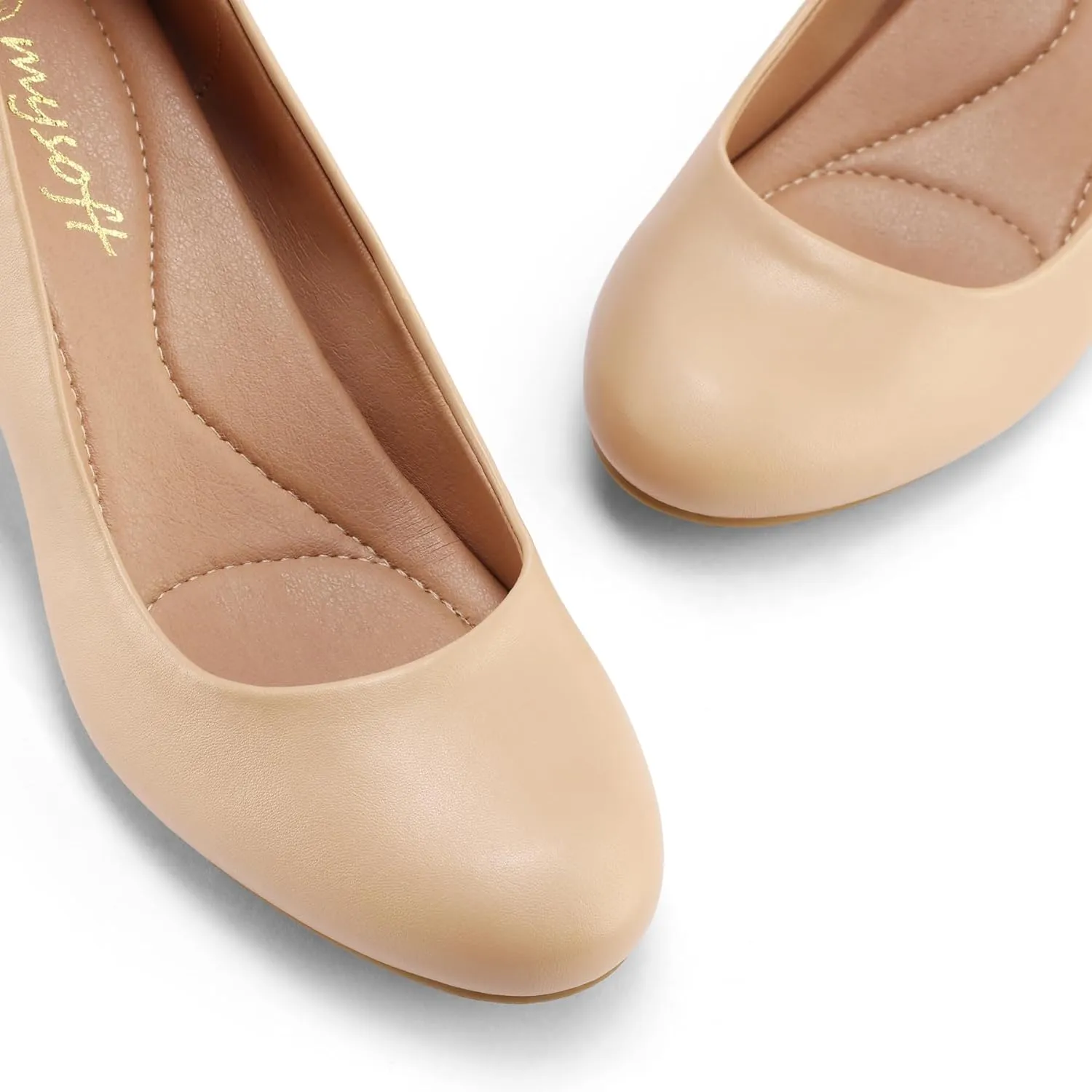mysoft Women's Pumps Low Chunky Block Heel Round Toe Comfortable Dress Shoes