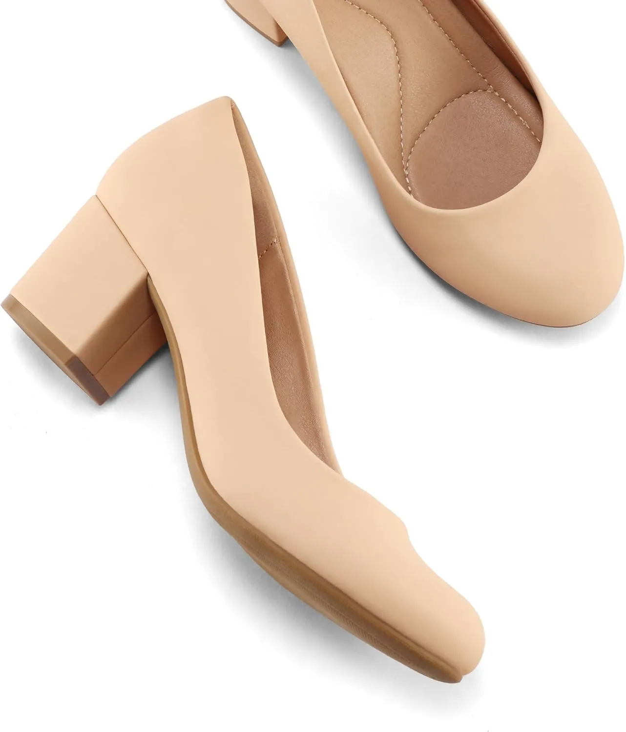mysoft Women's Pumps Low Chunky Block Heel Round Toe Comfortable Dress Shoes