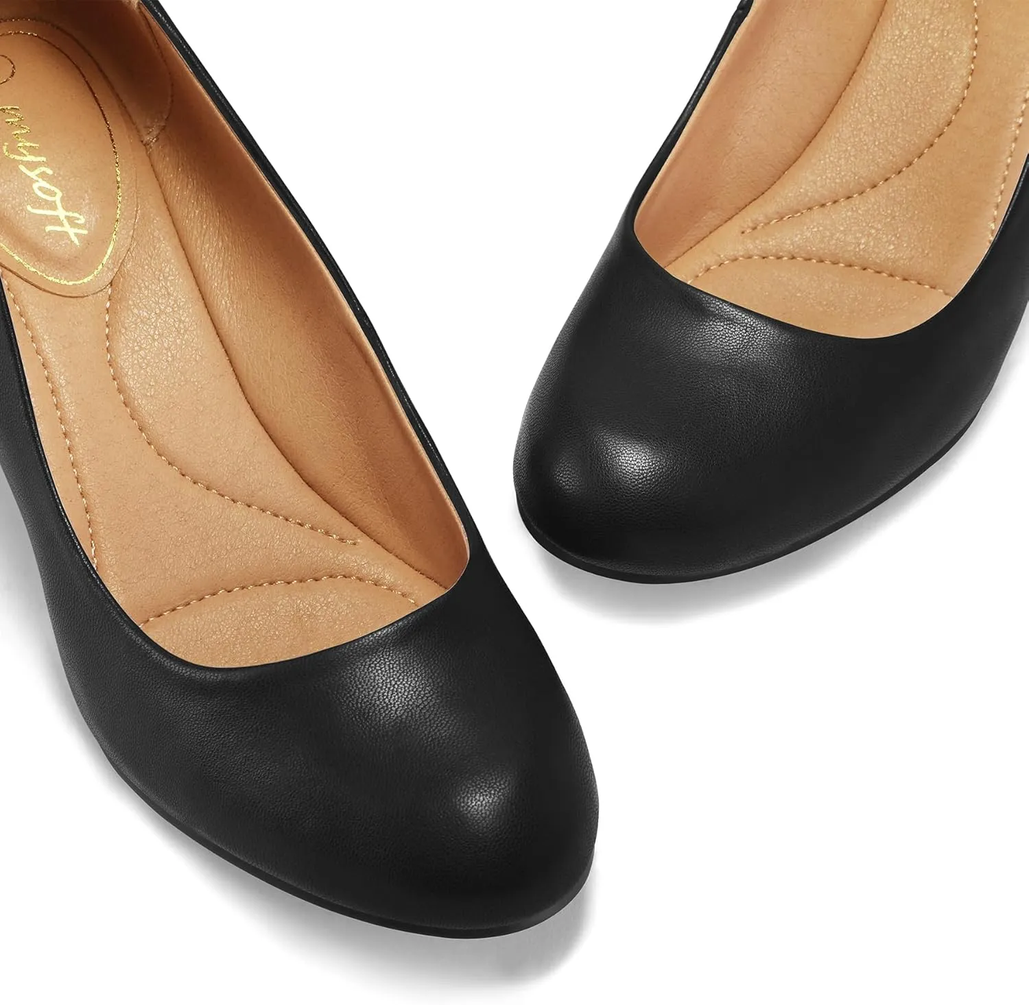 mysoft Women's Pumps Low Chunky Block Heel Round Toe Comfortable Dress Shoes