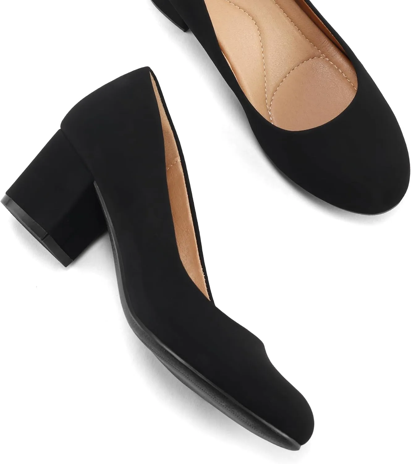 mysoft Women's Pumps Low Chunky Block Heel Round Toe Comfortable Dress Shoes