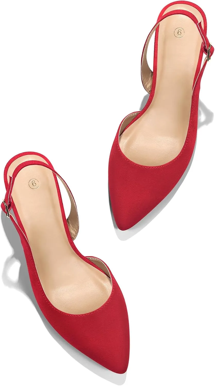 mysoft Women's Pumps Slingback Kitten Heels Pointed Toe Sexy Wedding Party Dress Pump Shoes