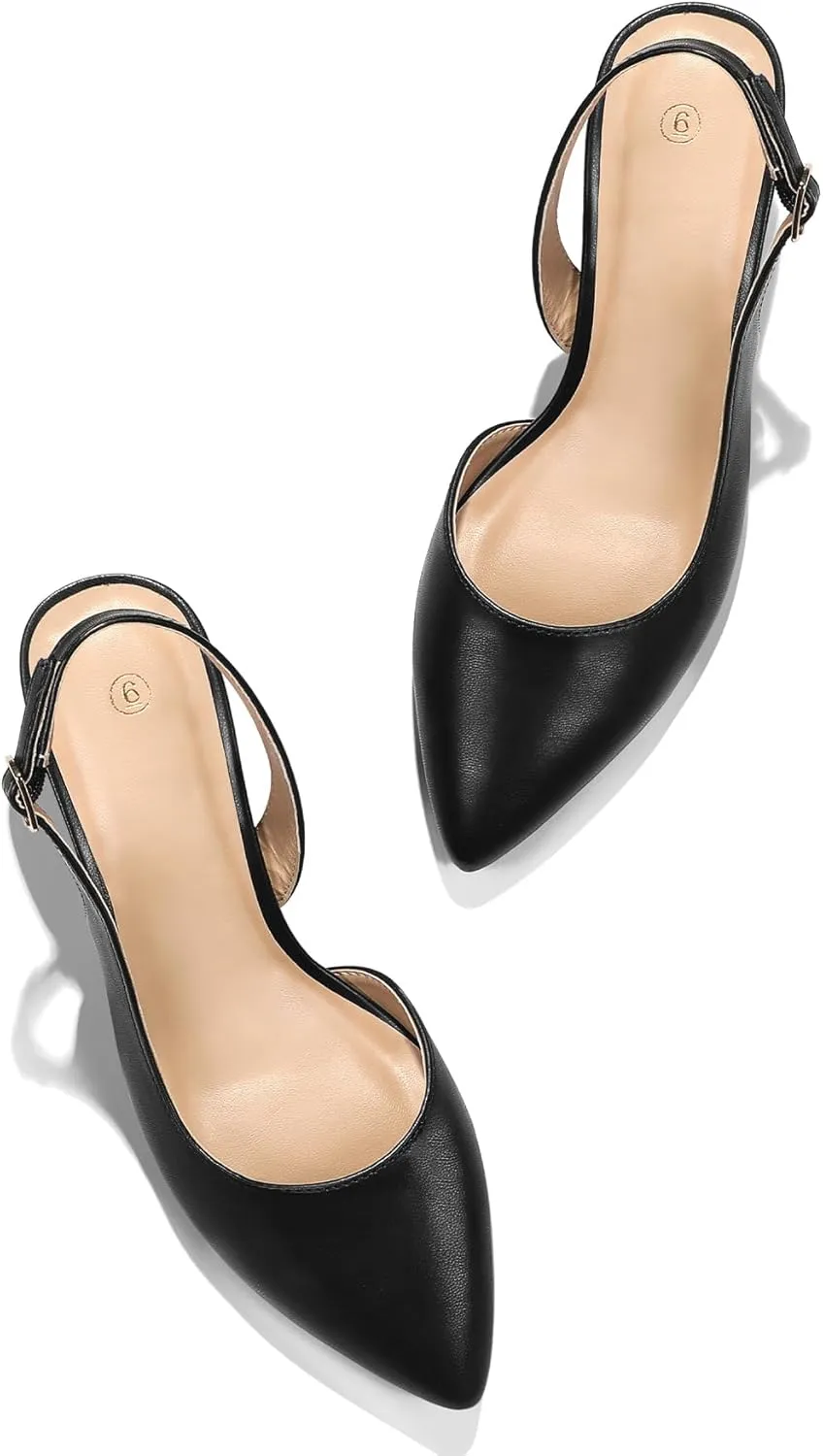 mysoft Women's Pumps Slingback Kitten Heels Pointed Toe Sexy Wedding Party Dress Pump Shoes