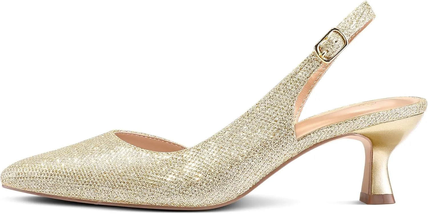 mysoft Women's Pumps Slingback Kitten Heels Pointed Toe Sexy Wedding Party Dress Pump Shoes