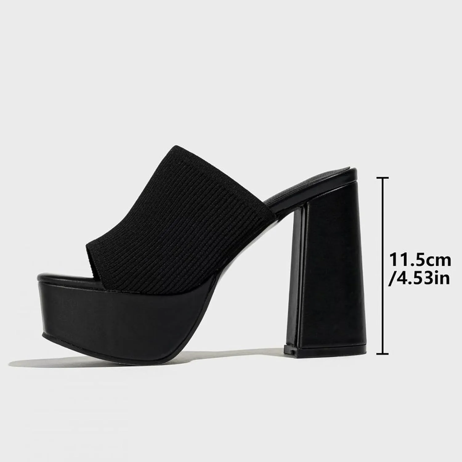 NELSBREXWomen'S Knitted Peep Toe Platform Chunky High Heel Slide Sandals Slip-On Square Open Toe Non-Slip Block High Heeled Backless Sexy Party Dress Mules Slippers for Club Events Prom