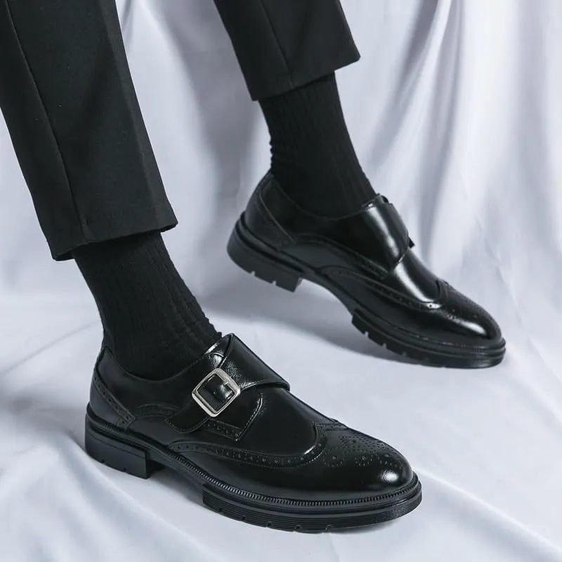 New Business Shoes Men's Genuine Leather Italian Wingtip Oxfords Monk Strap Buckle Brogue Quality Wedding Social Shoes for Men