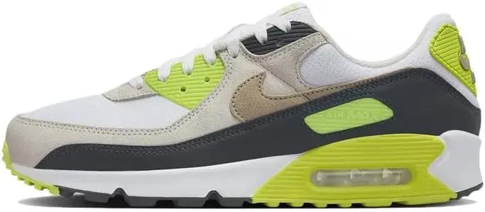 Nike Air Max 90 Men's Shoes (DM0029-107, White/Cyber/Dark Smoke Grey/Khaki)