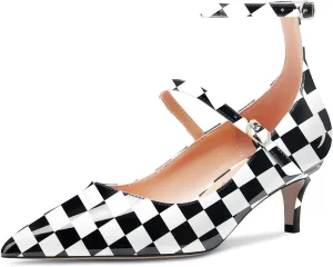 NobleOnly Women Mid Heel Ankle Strap Pointed Toe Pumps Casual Party Office Dress Cute Buckle Shoes 2.0 Inches Heels