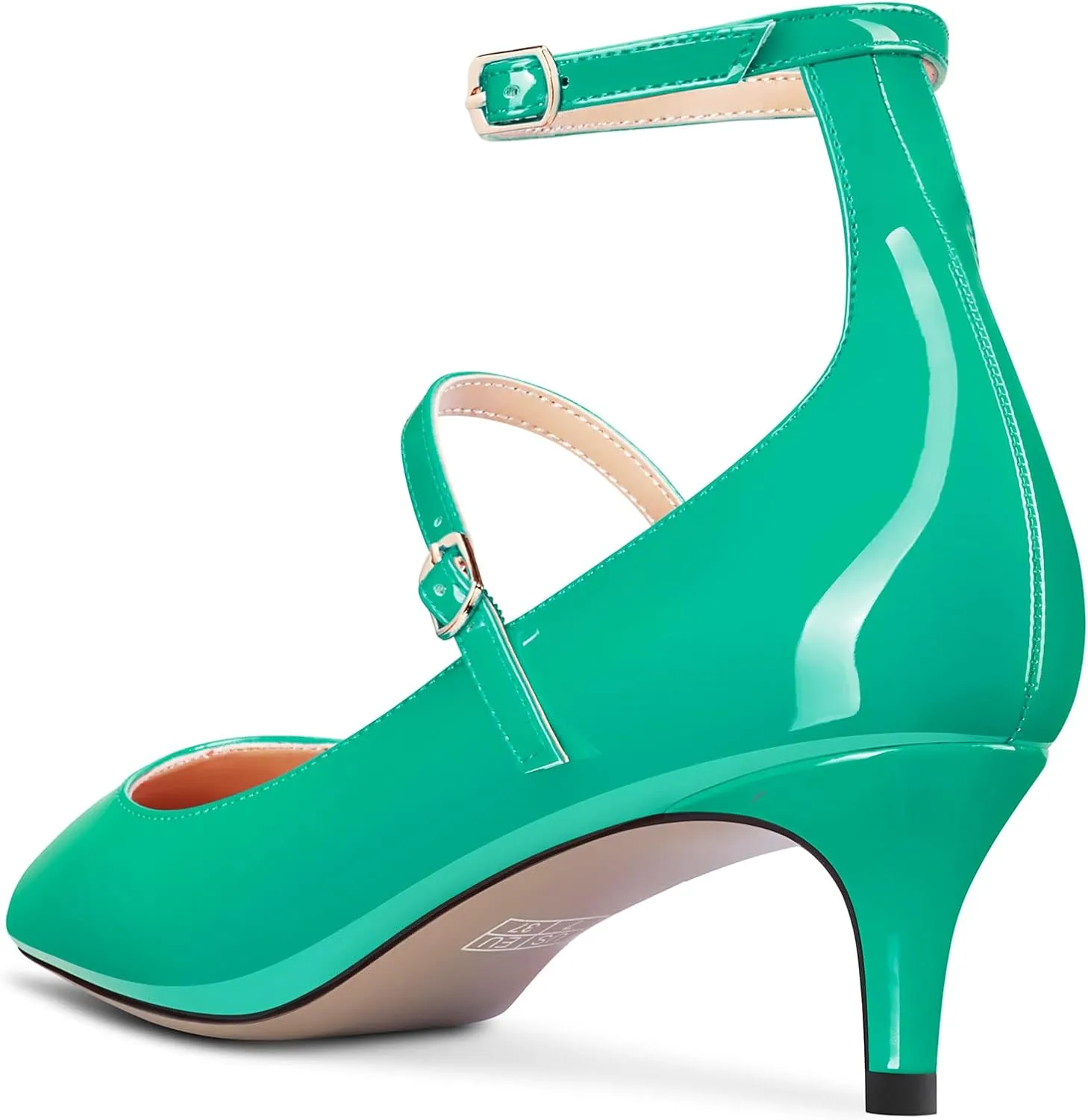 NobleOnly Women Mid Heel Ankle Strap Pointed Toe Pumps Casual Party Office Dress Cute Buckle Shoes 2.0 Inches Heels
