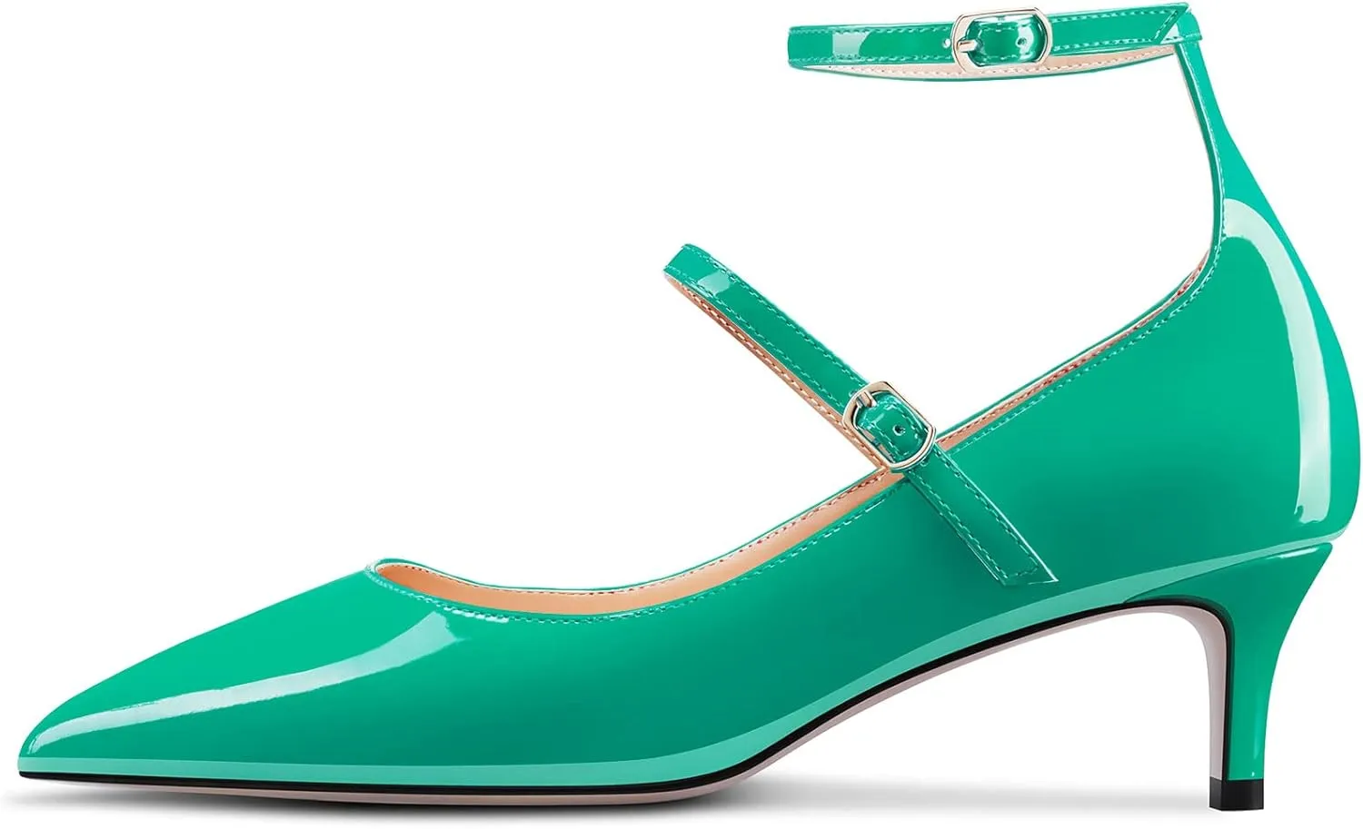 NobleOnly Women Mid Heel Ankle Strap Pointed Toe Pumps Casual Party Office Dress Cute Buckle Shoes 2.0 Inches Heels