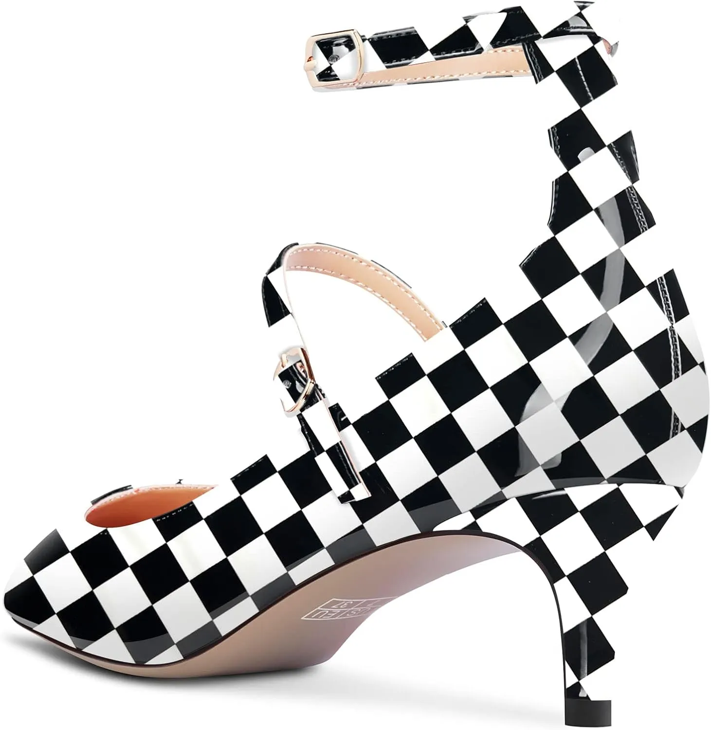 NobleOnly Women Mid Heel Ankle Strap Pointed Toe Pumps Casual Party Office Dress Cute Buckle Shoes 2.0 Inches Heels