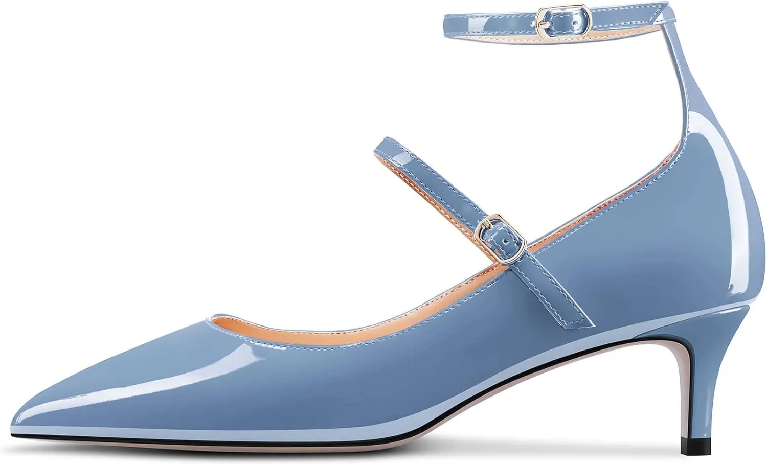 NobleOnly Women Mid Heel Ankle Strap Pointed Toe Pumps Casual Party Office Dress Cute Buckle Shoes 2.0 Inches Heels