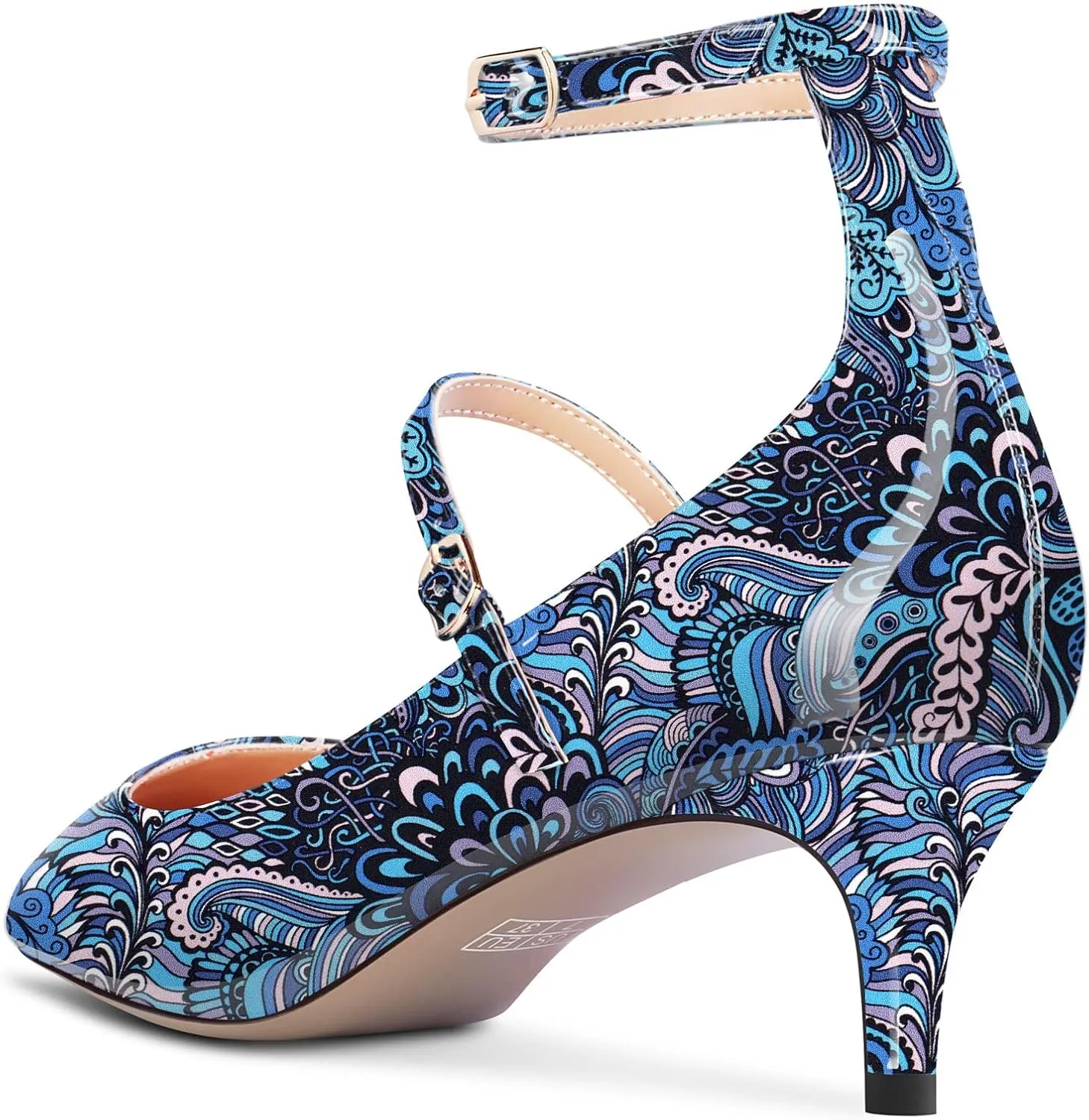 NobleOnly Women Mid Heel Ankle Strap Pointed Toe Pumps Casual Party Office Dress Cute Buckle Shoes 2.0 Inches Heels