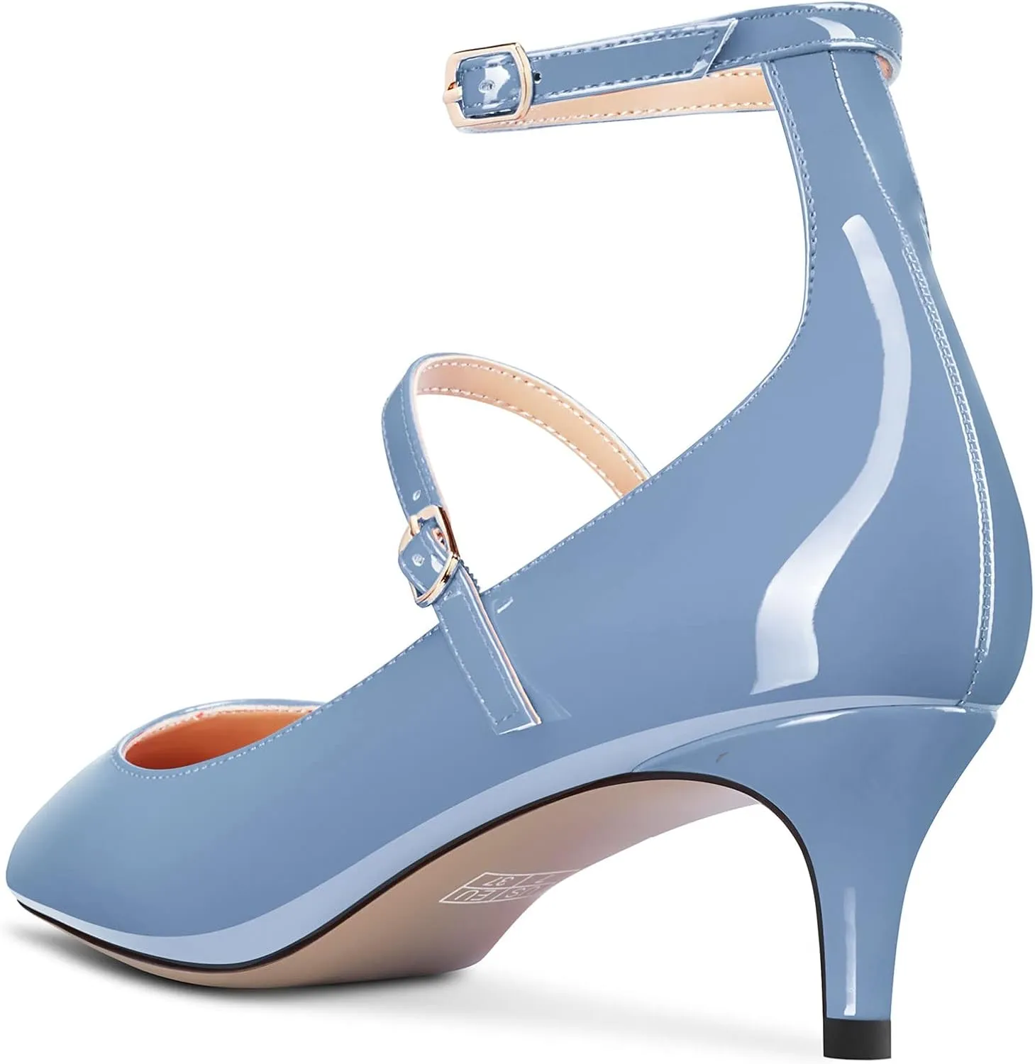 NobleOnly Women Mid Heel Ankle Strap Pointed Toe Pumps Casual Party Office Dress Cute Buckle Shoes 2.0 Inches Heels