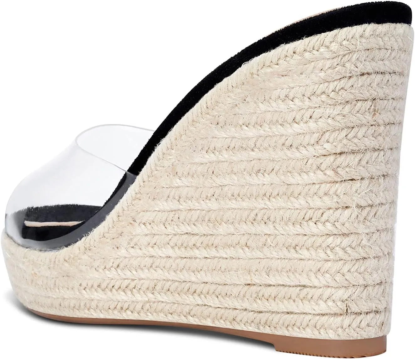 NobleOnly Womens High Heels Platform Wedge Sandals Clear Transparent Comfortable Slippers Leather Lining Slip-on Office Shoes 10CM Heel