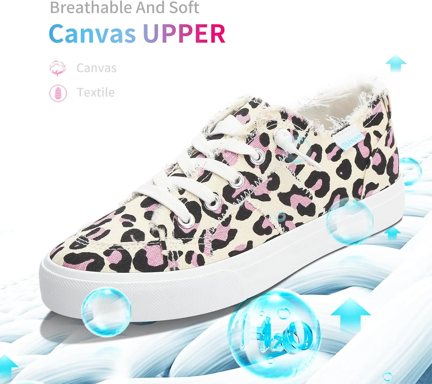 Obtaom Women's Play Fashion Sneaker White Color Washed and Leopard Canvas Slip on Shoes