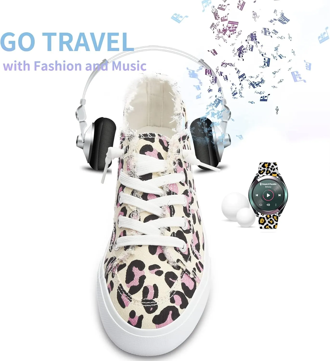 Obtaom Women's Play Fashion Sneaker White Color Washed and Leopard Canvas Slip on Shoes