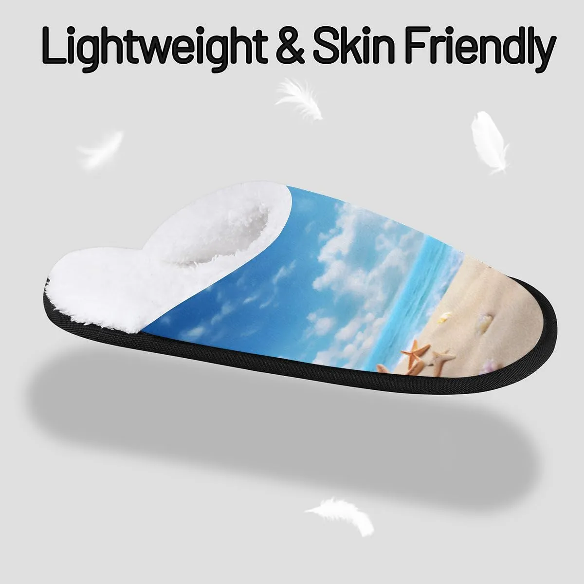 Ocean Starfish Women's House Slippers Sea Shell Slip-on Fuzzy Memory Foam Slippers Anti Skid Indoor Warm Home Shoes