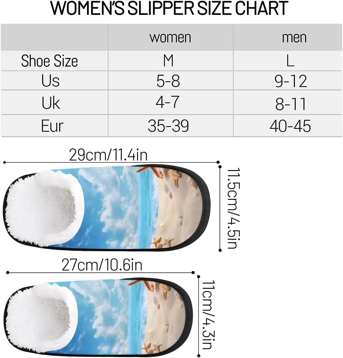 Ocean Starfish Women's House Slippers Sea Shell Slip-on Fuzzy Memory Foam Slippers Anti Skid Indoor Warm Home Shoes