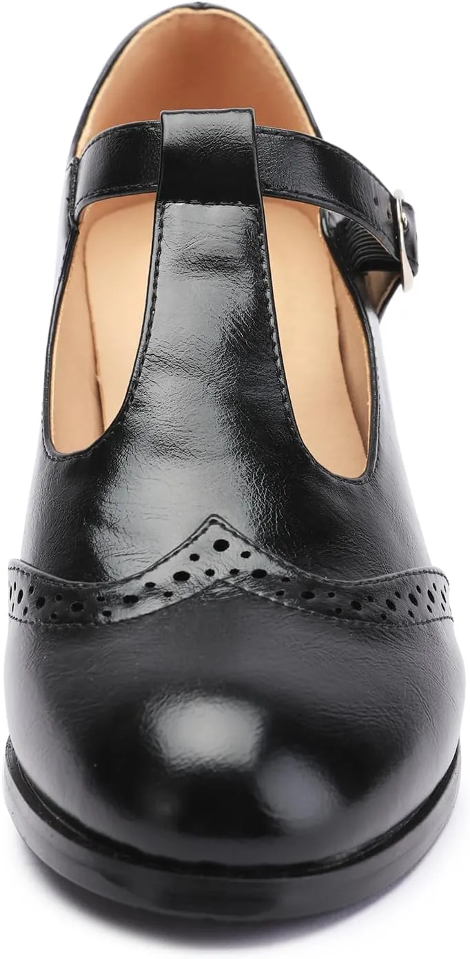 Odema Womens Classic Wingtip Brogue Lace Up Low Heel Dress Oxfords