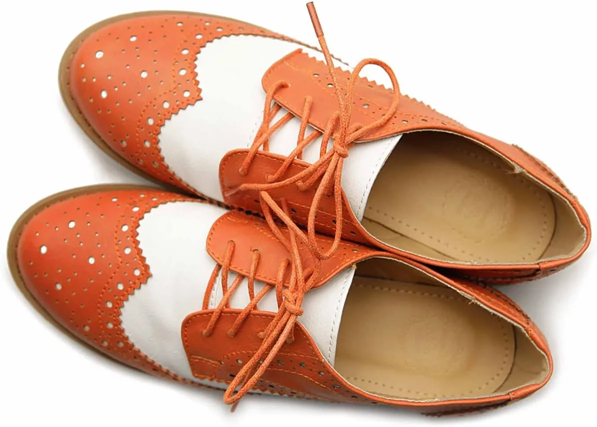 Ollio Women's Flat Shoe Wingtip Lace Up Two Tone Oxford