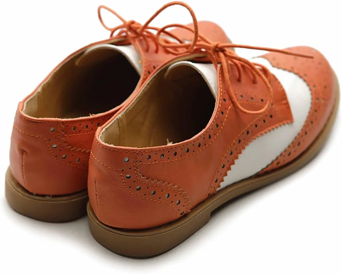 Ollio Women's Flat Shoe Wingtip Lace Up Two Tone Oxford