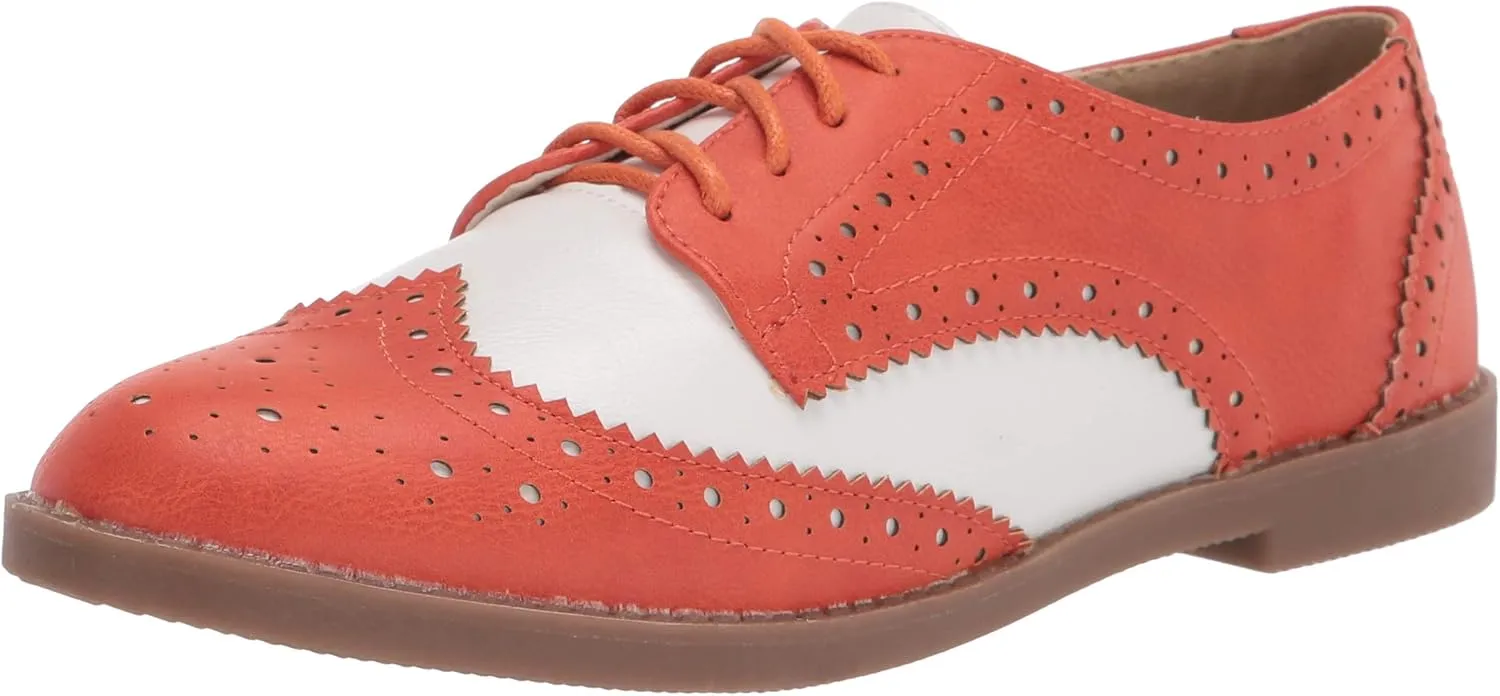Ollio Women's Flat Shoe Wingtip Lace Up Two Tone Oxford