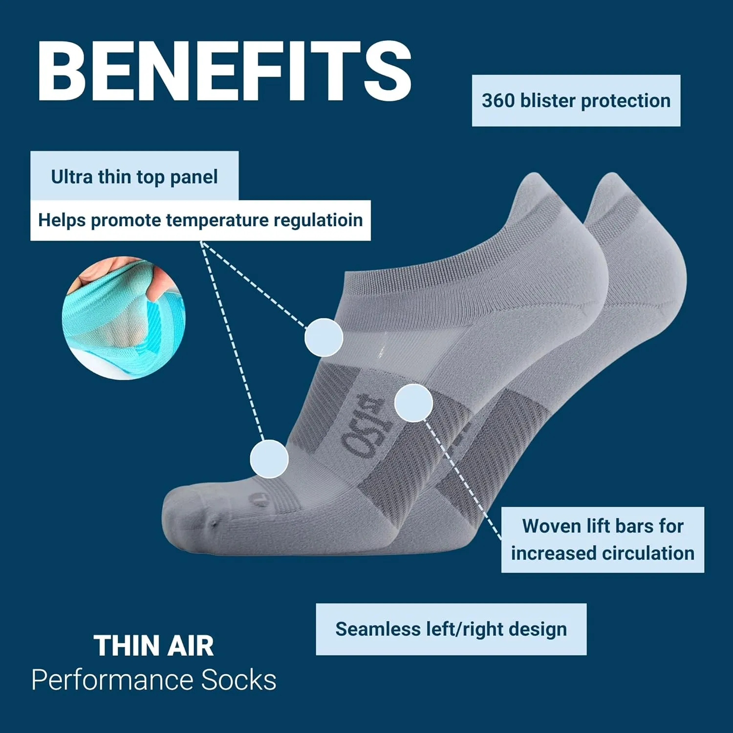 OS1st TA4 Thin Air No Show Running Socks with special ventilation feature for men & women, lightweight, and breathable design