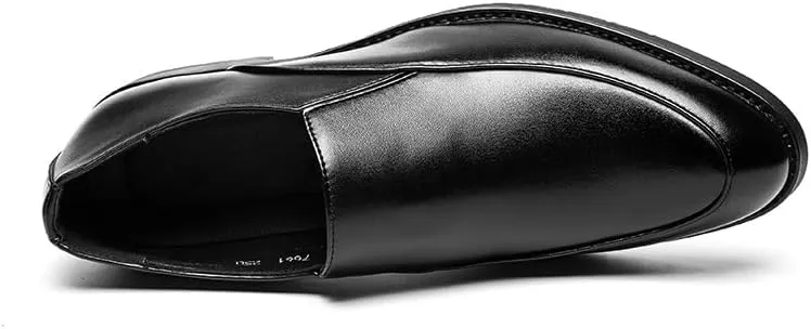 Oxford Dress Shoes for Men Slip On Pointed Toe PU Leather Apron Toe Low Top Block Heel Rubber Sole Anti-Slip Casual