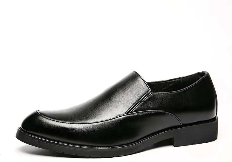 Oxford Dress Shoes for Men Slip On Pointed Toe PU Leather Apron Toe Low Top Block Heel Rubber Sole Anti-Slip Casual