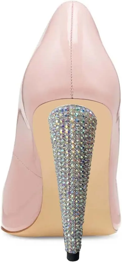 Pazzion Women Basic Closed Pointy Toe Cone Heel Pumps Rhinestone Slip On High Heels Fashion Commuting Office Shoes Size 4-16 US