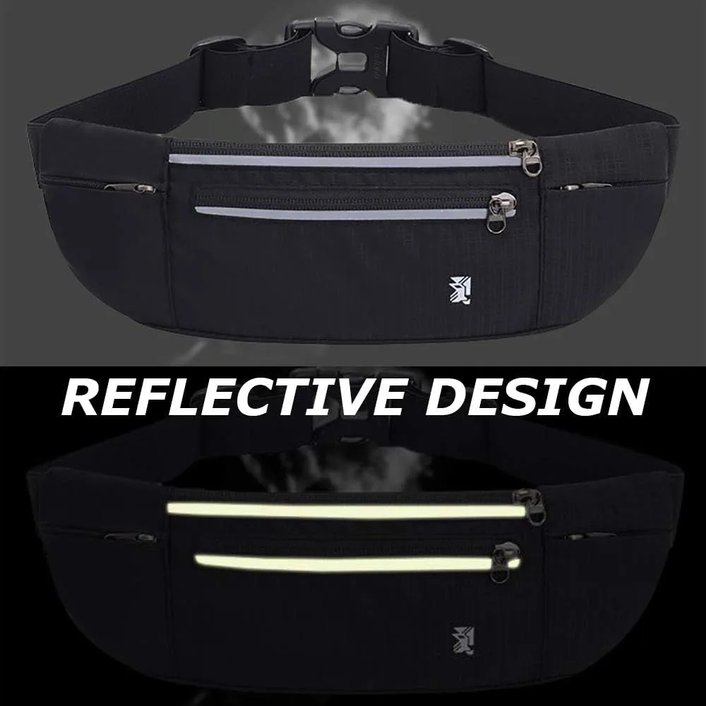 Peicees Running Belt with 2 Water Bottles, Multifunctional Zipper Pocket Adjustable Strap Water Resistant Waist Bag Fanny Pack Waist Pack Phone Holder Pouch for Running Hiking Cycling Climbing Runners